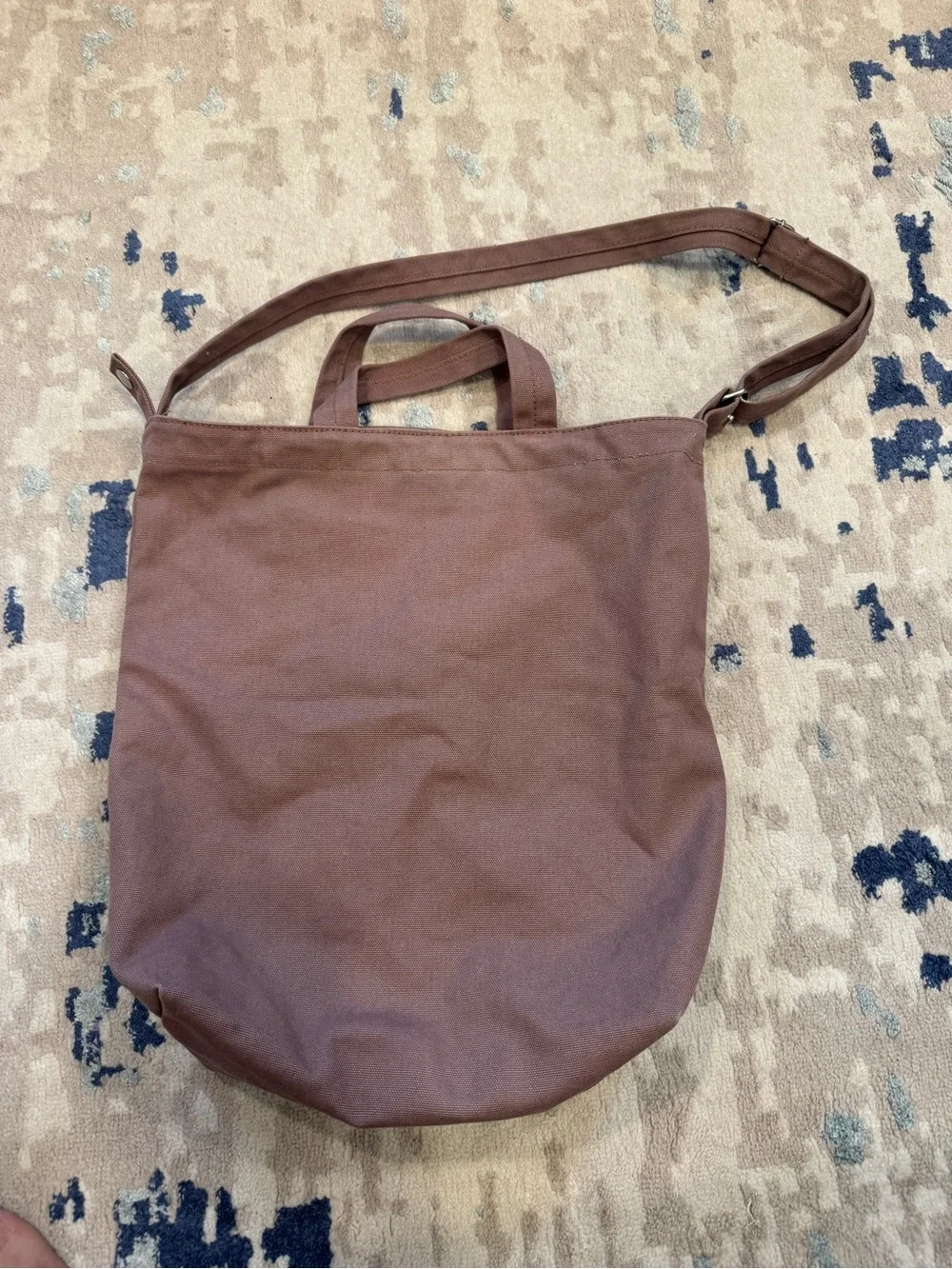 BAGGU Brown Canvas Messenger Tote with Shoulder Strap